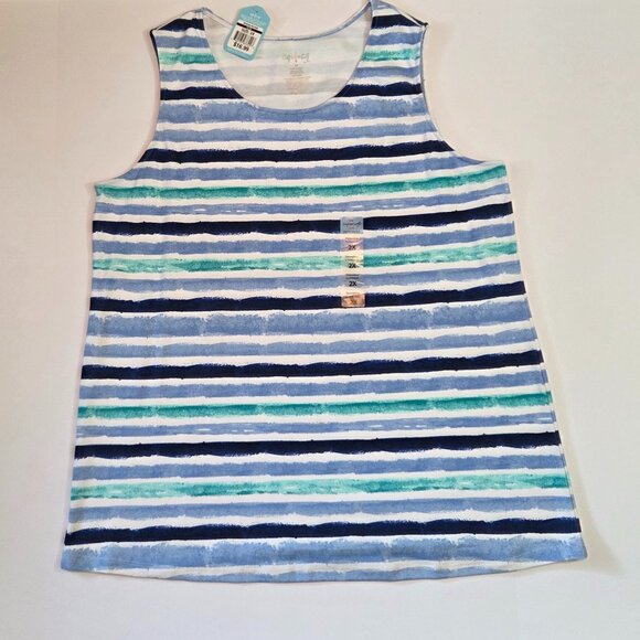 C9 by Champion Supersoft Tank Top, Plus Size 2X, Blue Green Stripes, NWT - Picture 1 of 6
